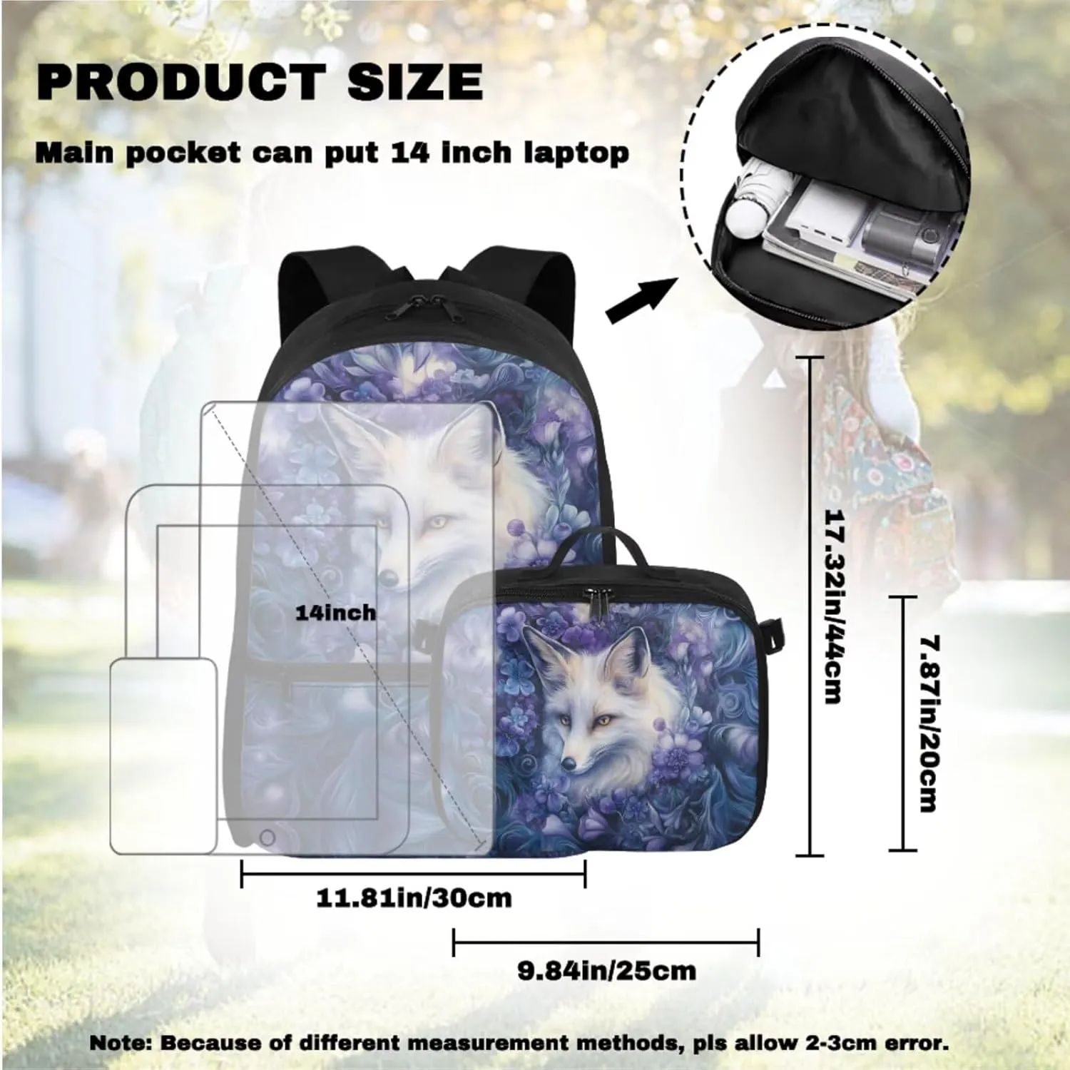 Doojoayie Personalized Bookbag and Lunch Box Set for Girls Fox Backpack with Custom Name Lightweight Travel Back Pack Cute Girls School Bag 3rd Grade Backpack