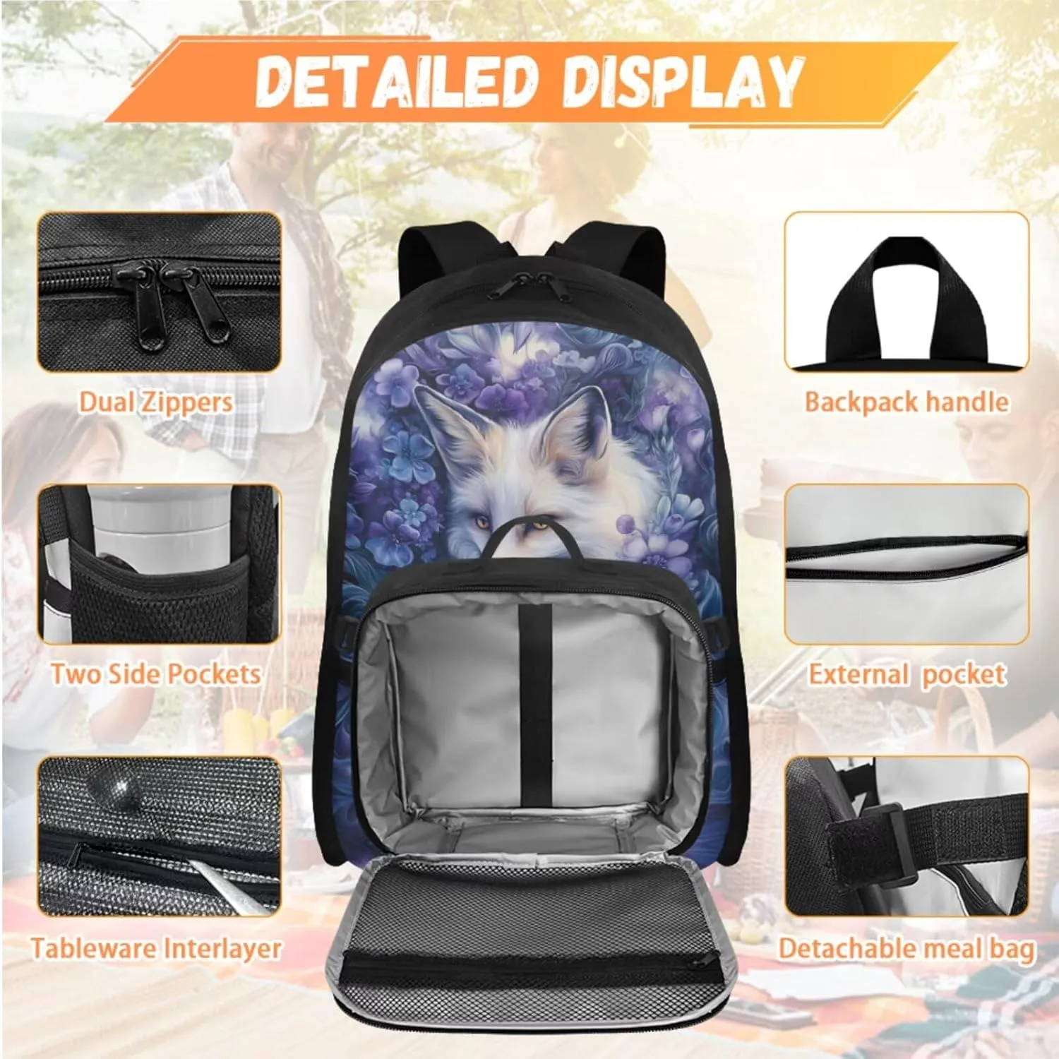 Doojoayie Personalized Bookbag and Lunch Box Set for Girls Fox Backpack with Custom Name Lightweight Travel Back Pack Cute Girls School Bag 3rd Grade Backpack