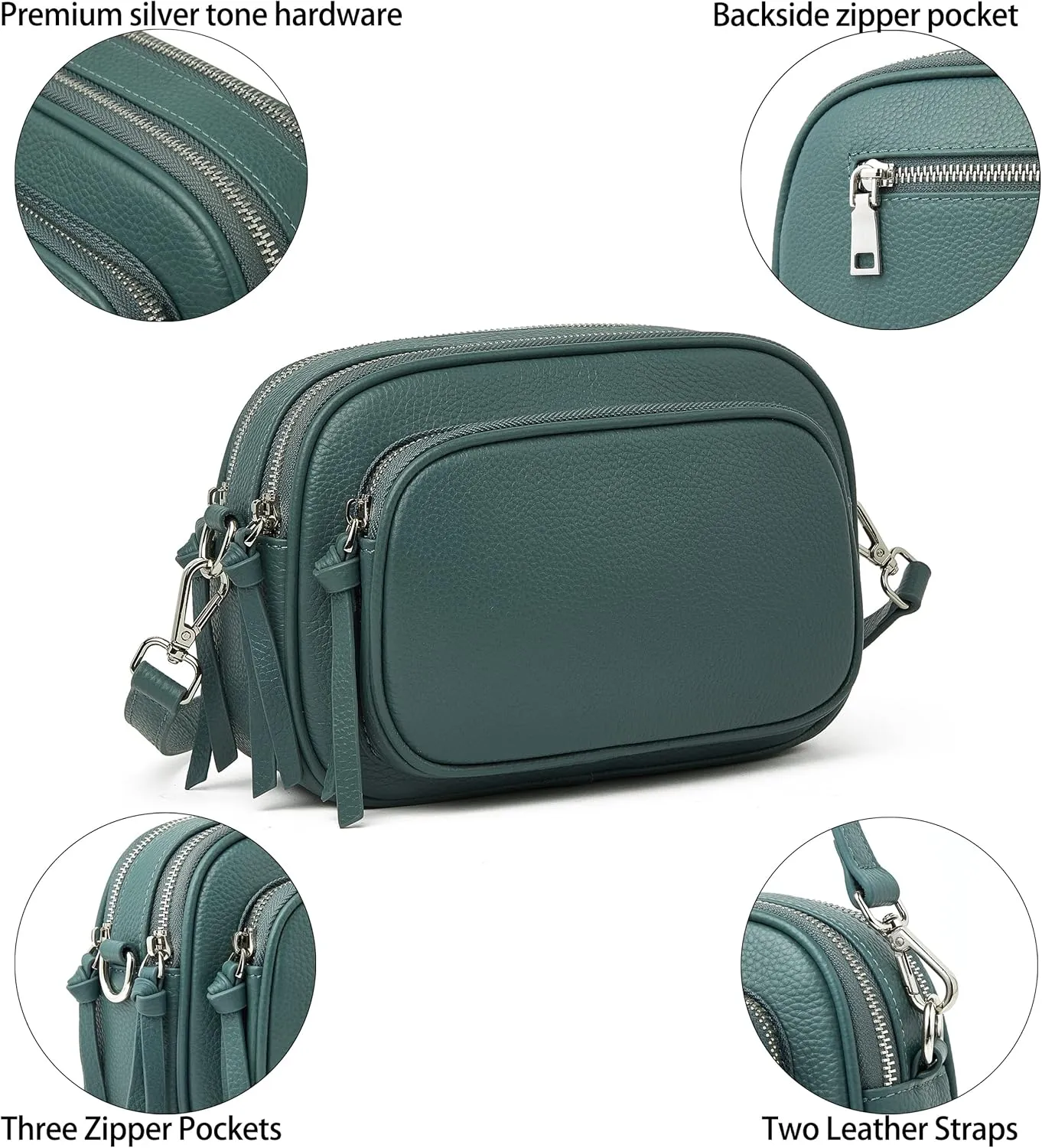 DORIS&JACKY Leather Crossbody Bag For Women Small Soft Triple Zipper Shoulder Handbags With Adjustable Strap…
