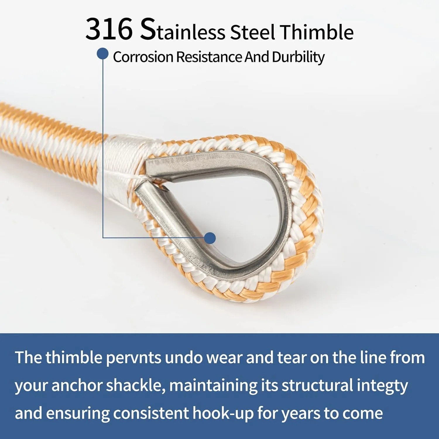 Double Braided Nylon Anchor Line with Stainless Thimble