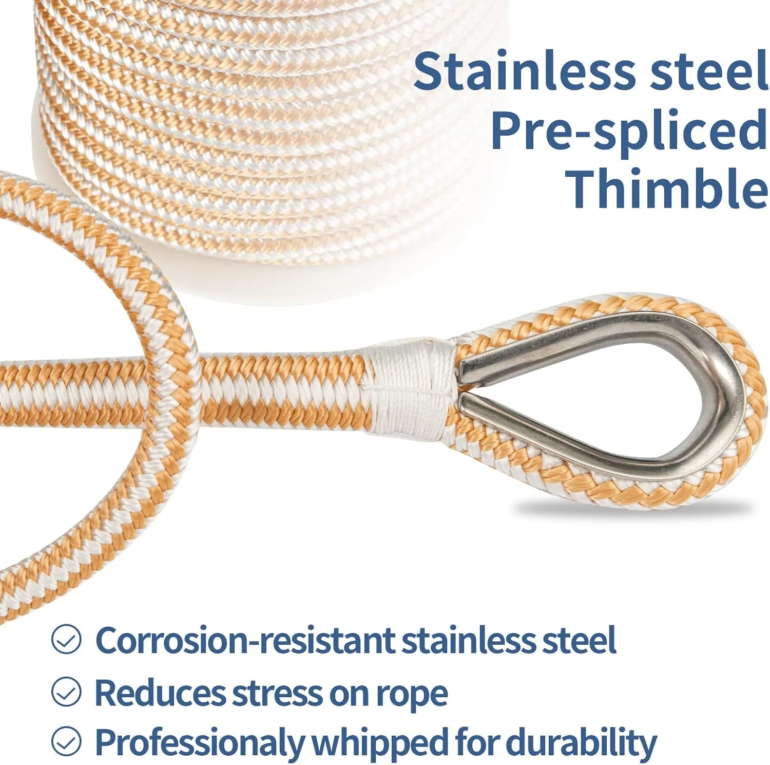 Double Braided Nylon Anchor Line with Stainless Thimble