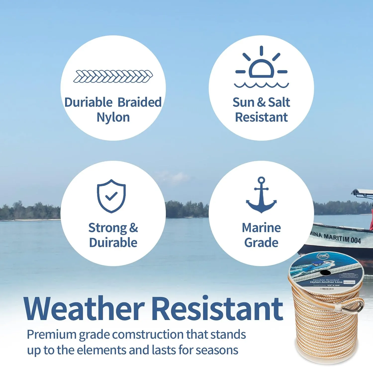 Double Braided Nylon Anchor Line with Stainless Thimble