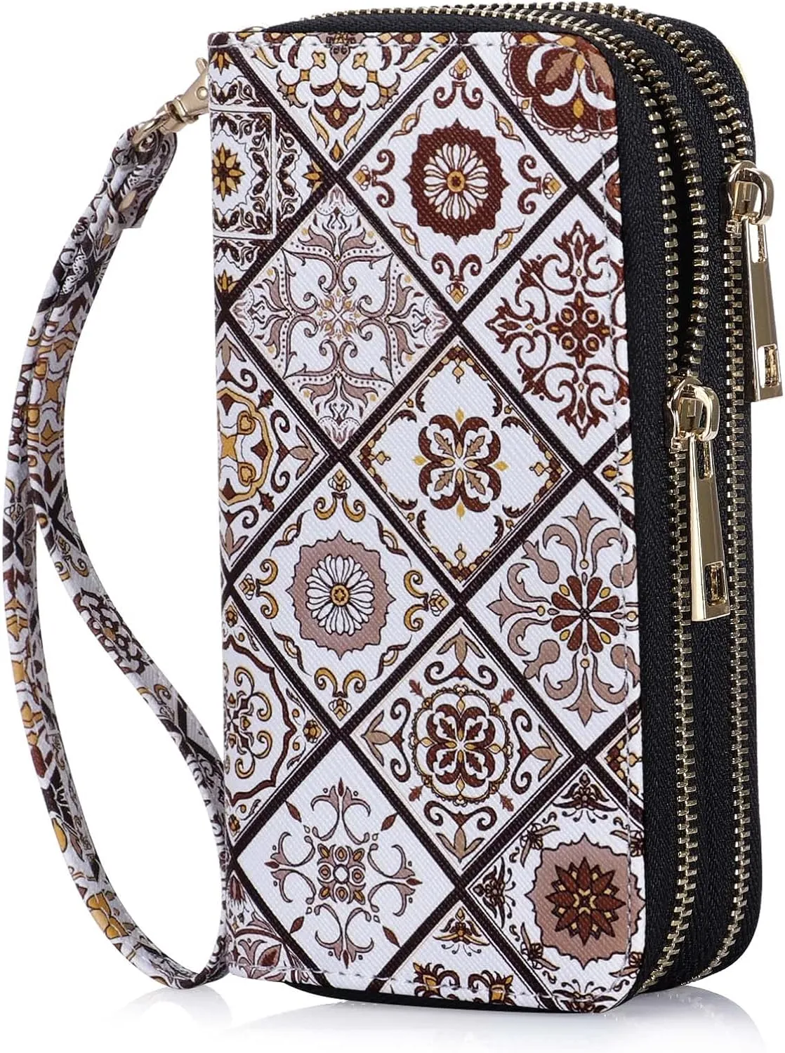 Double Zipper Wallet for Woman Clutch Purse with Cell Phone Holder for Smartphone/Card/Coin/Cash