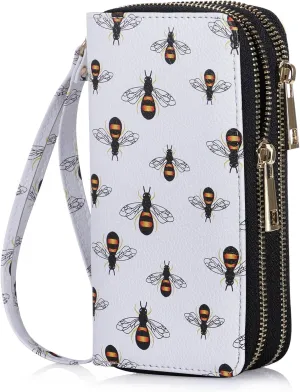 Double Zipper Wallet for Woman Clutch Purse with Cell Phone Holder for Smartphone/Card/Coin/Cash