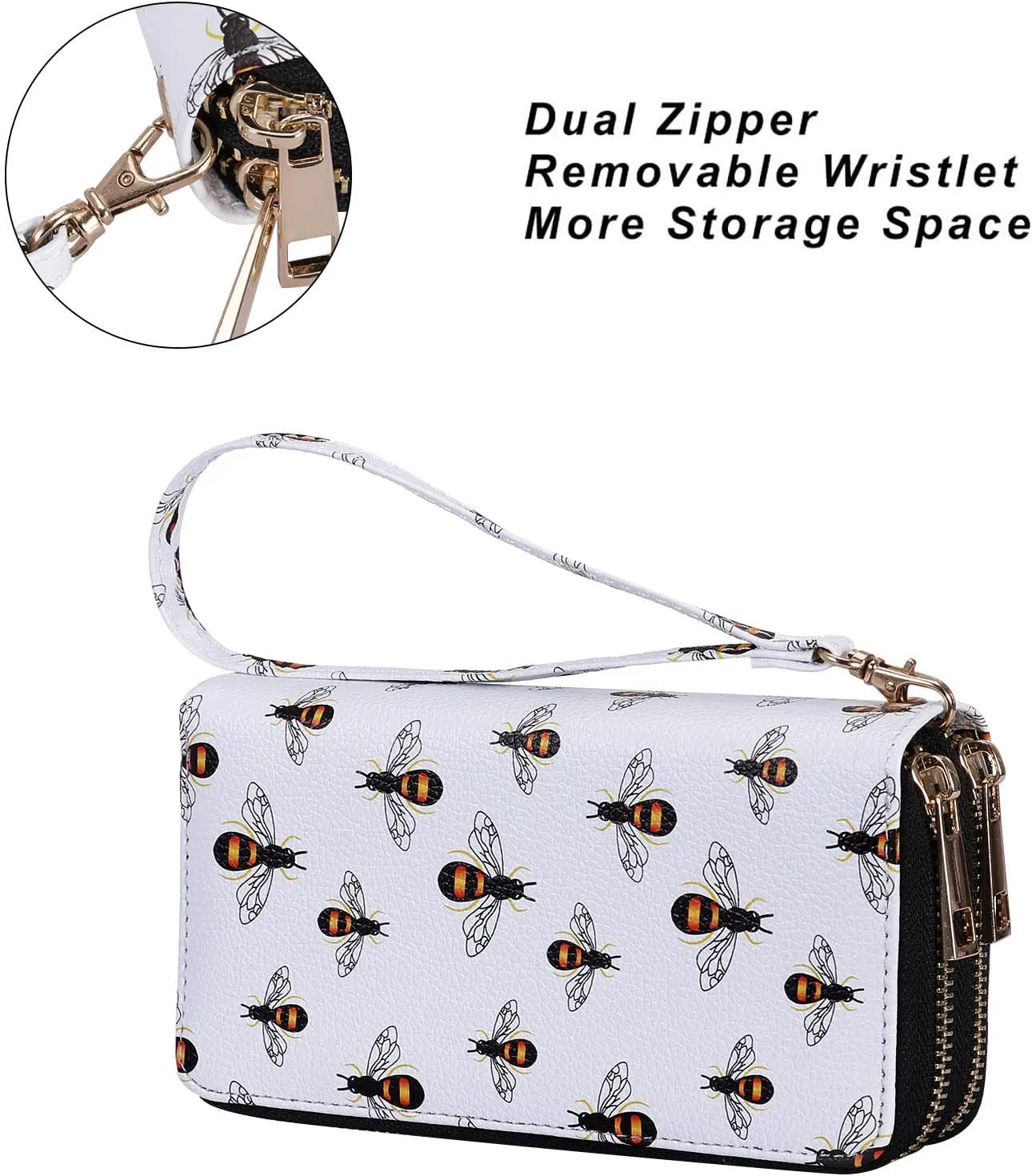 Double Zipper Wallet for Woman Clutch Purse with Cell Phone Holder for Smartphone/Card/Coin/Cash