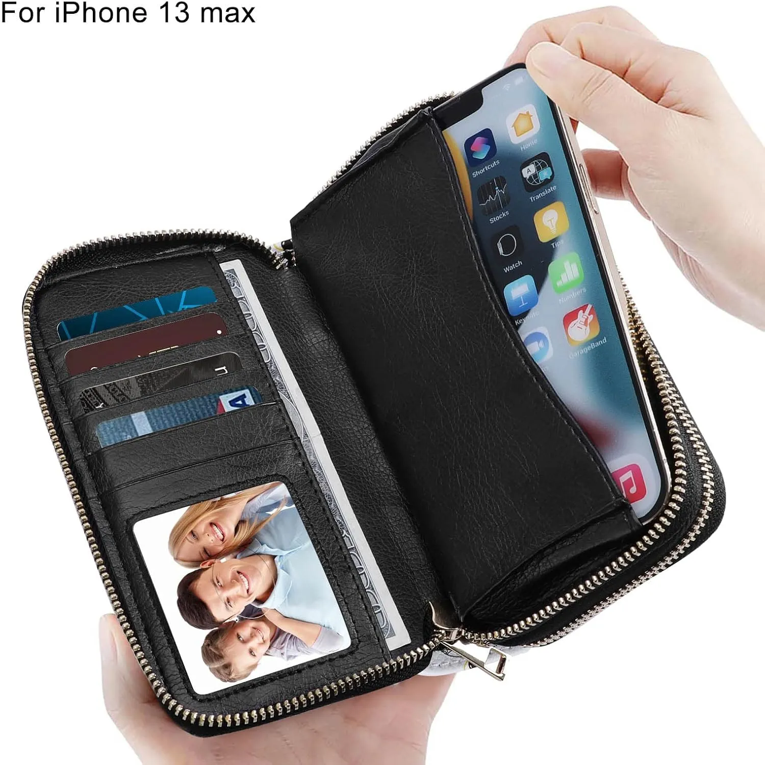 Double Zipper Wallet for Woman Clutch Purse with Cell Phone Holder for Smartphone/Card/Coin/Cash