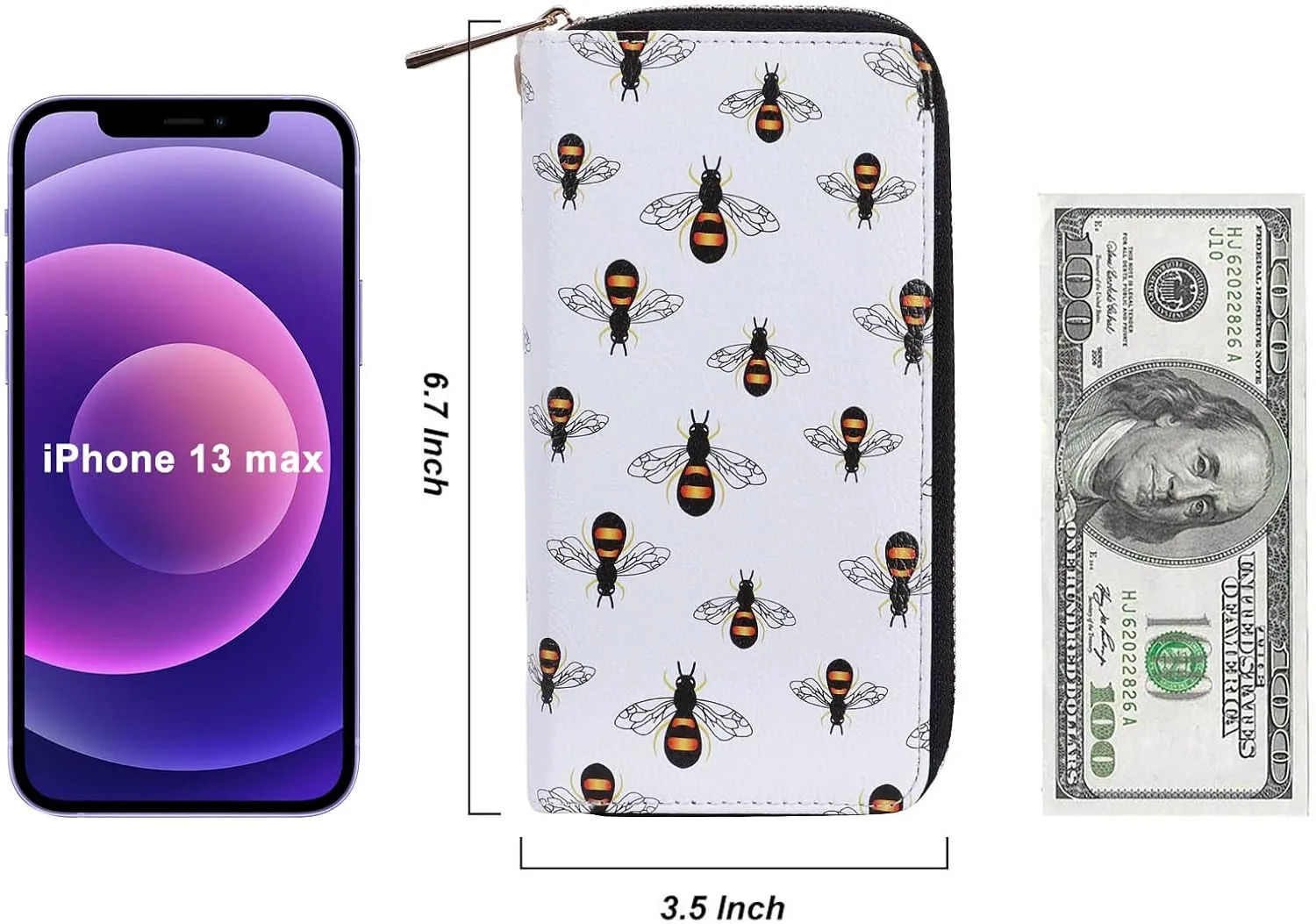 Double Zipper Wallet for Woman Clutch Purse with Cell Phone Holder for Smartphone/Card/Coin/Cash