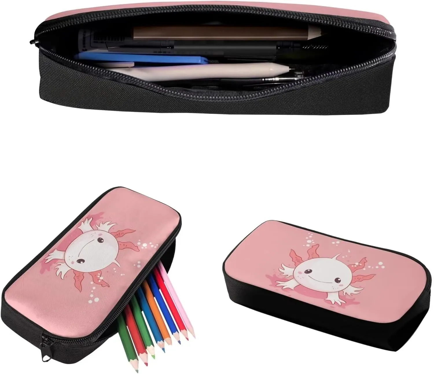 Dreaweet Axolotl Backpack for Girls with Lunch Box and Water Bottle Sleeve Pencil Case 4 In 1 Kids School Bag Set Pink Cute Animal Book Bag 5th Grade Bookbag Lunch Bag Combo