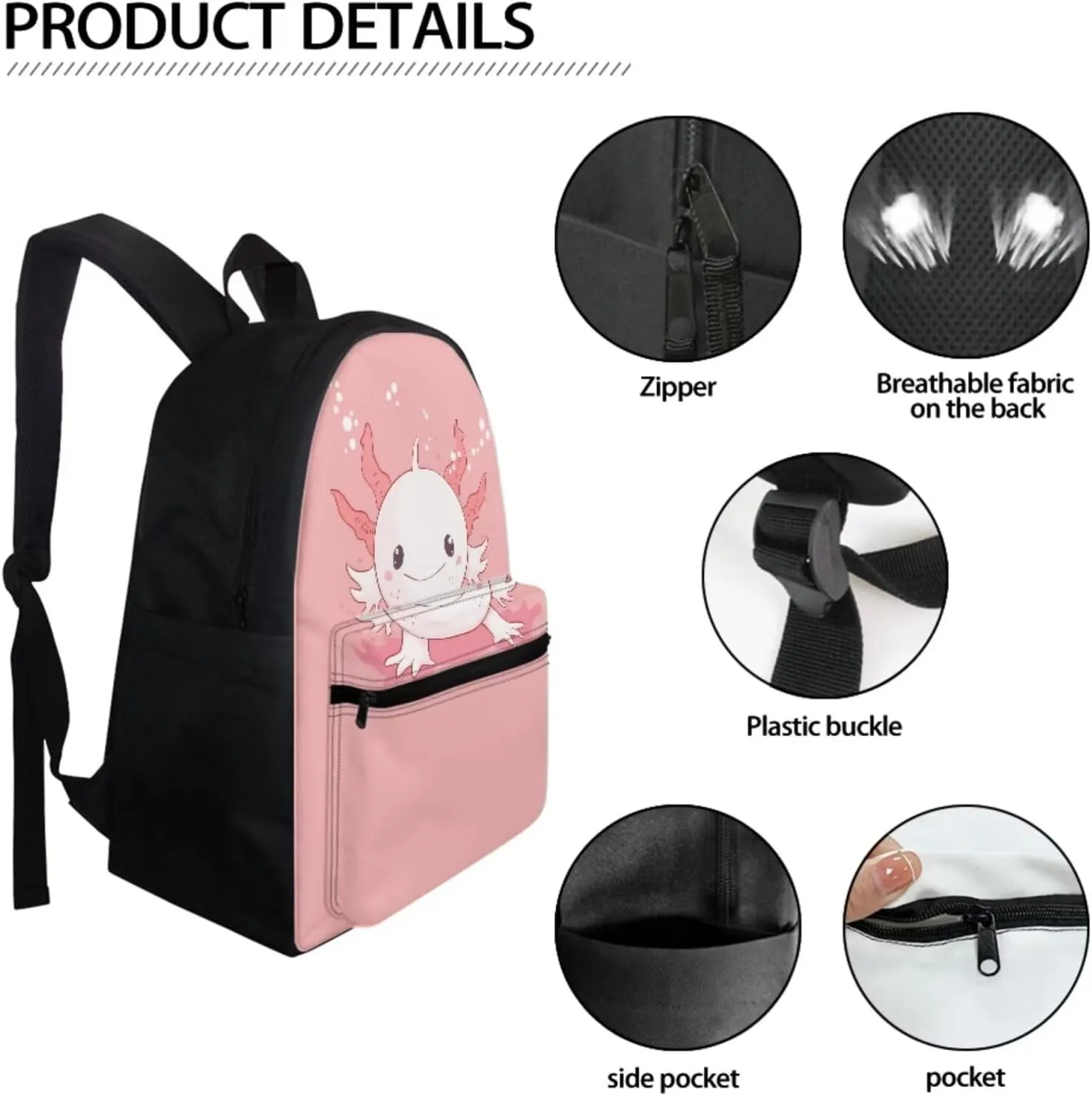 Dreaweet Axolotl Backpack for Girls with Lunch Box and Water Bottle Sleeve Pencil Case 4 In 1 Kids School Bag Set Pink Cute Animal Book Bag 5th Grade Bookbag Lunch Bag Combo