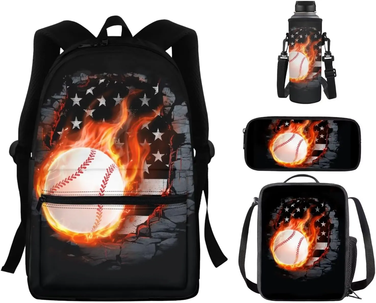 Dreaweet Baseball Backpack with Lunch Box for Boys 8-12 Book Bag Lunch Bag Combo Girls Bookbag Set Age 10-12 Kids School Bag with Lunchbox Water Bottle Sleeve Pencil Case 4 In 1