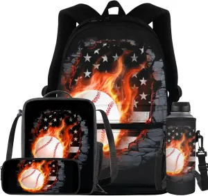 Dreaweet Baseball Backpack with Lunch Box for Boys 8-12 Book Bag Lunch Bag Combo Girls Bookbag Set Age 10-12 Kids School Bag with Lunchbox Water Bottle Sleeve Pencil Case 4 In 1