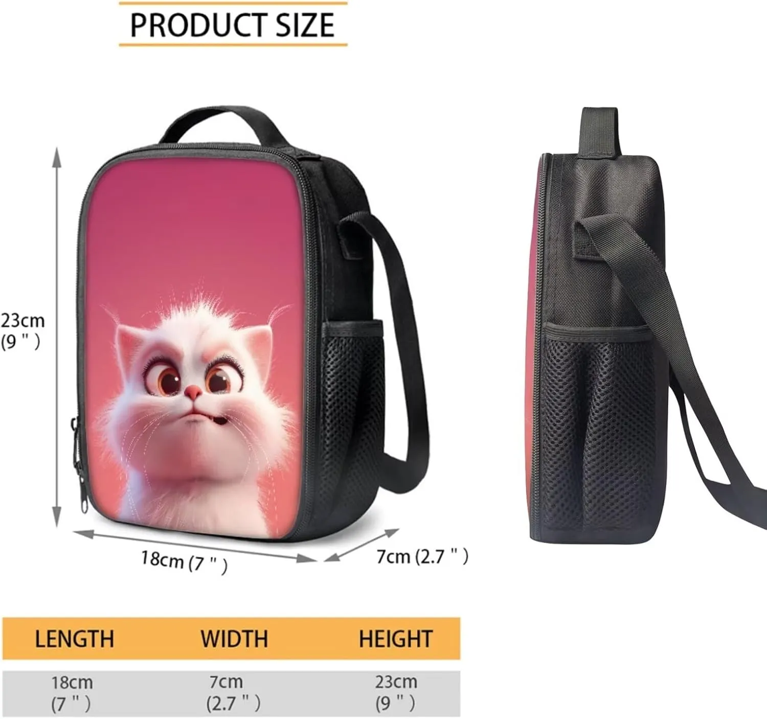 Dreaweet Cat Backpack with Lunch Box Kids Girls School Bag Lunchbox Water Bottle Sleeve Pencil Case 4 in 1 Kids Bookbag Set Cute Animal Book Bag Lunch Bag Combo Pink