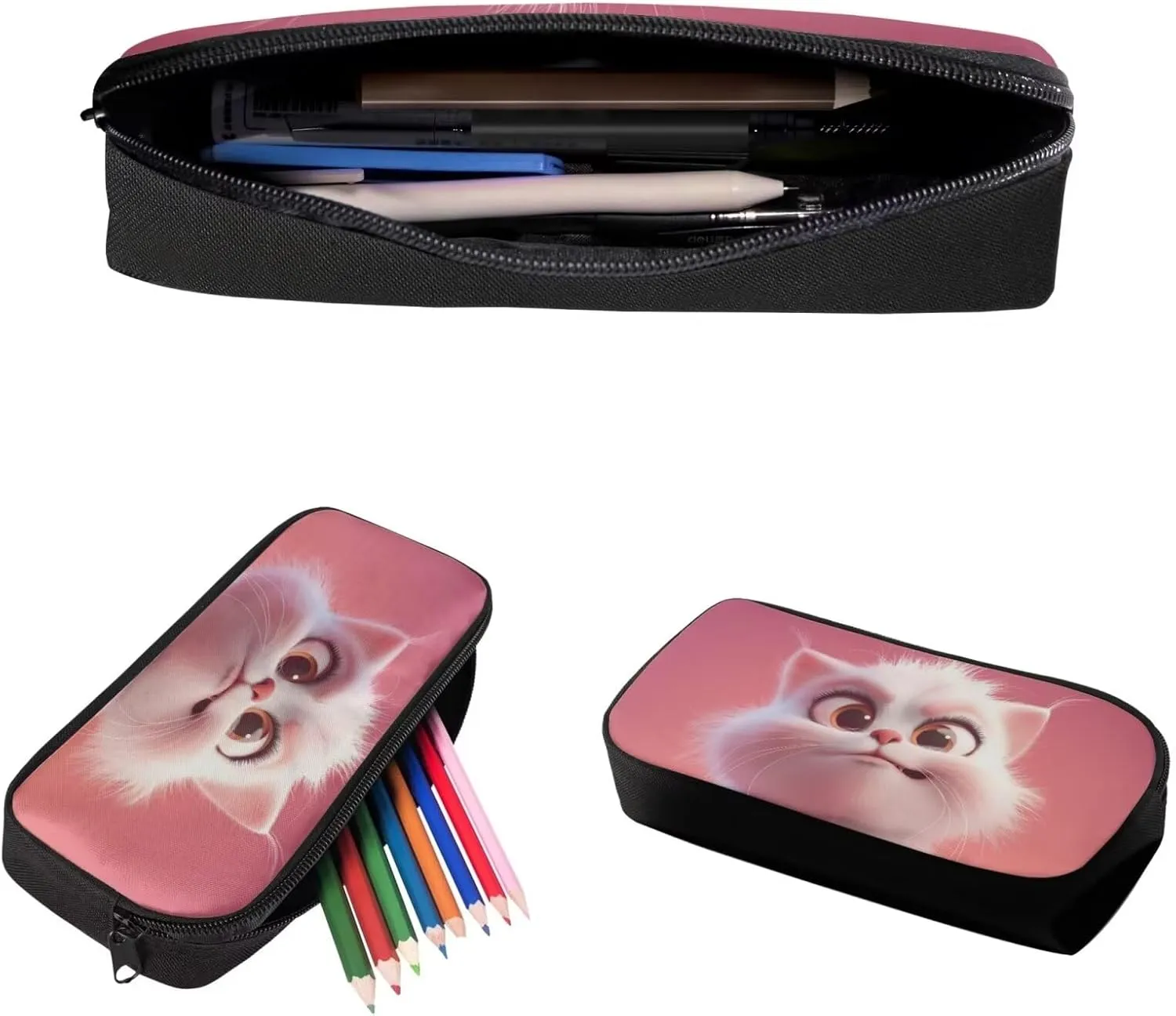 Dreaweet Cat Backpack with Lunch Box Kids Girls School Bag Lunchbox Water Bottle Sleeve Pencil Case 4 in 1 Kids Bookbag Set Cute Animal Book Bag Lunch Bag Combo Pink