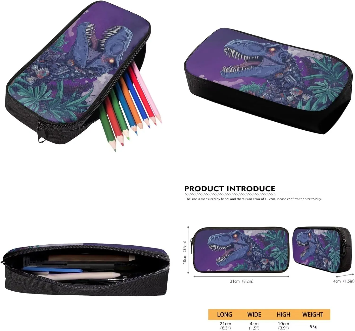 Dreaweet Cyber Dinosaur Bookbag for Kids 8-12 Boys Backpack with Lunchbox and Pencil Case & Water Bottle Sleeve 4 in 1 Elementary School Bag Set 4th Grade/5th Grade School Supplies