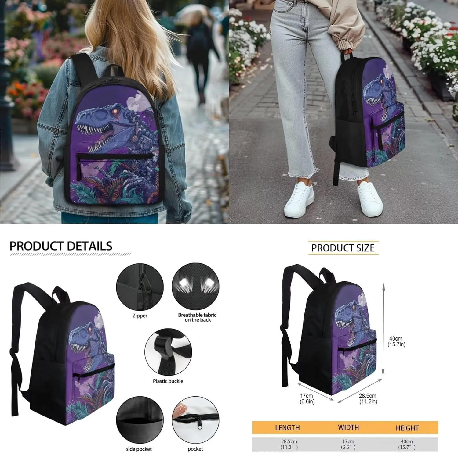 Dreaweet Cyber Dinosaur Bookbag for Kids 8-12 Boys Backpack with Lunchbox and Pencil Case & Water Bottle Sleeve 4 in 1 Elementary School Bag Set 4th Grade/5th Grade School Supplies