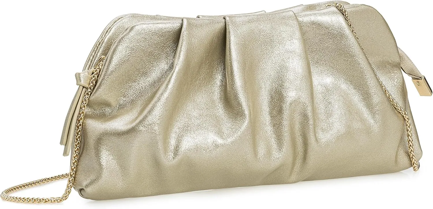 Dressy PU Clutch Purse for Women Formal Soft Pleated Vegan Leather Evening Bag for Wedding/Prom/Cocktail Party