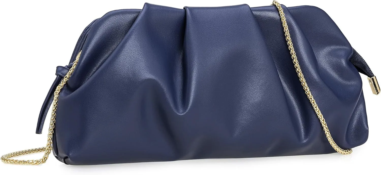 Dressy PU Clutch Purse for Women Formal Soft Pleated Vegan Leather Evening Bag for Wedding/Prom/Cocktail Party