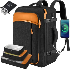 DTTO 40L Travel Backpack for Men & Women, Expandable Carry on Backpack with 4 Packing Cubes, TSA Friendly Approved Luggage Daypack Weekender Bag with USB Charging Port, Fits 17.3 inch Laptop, Black