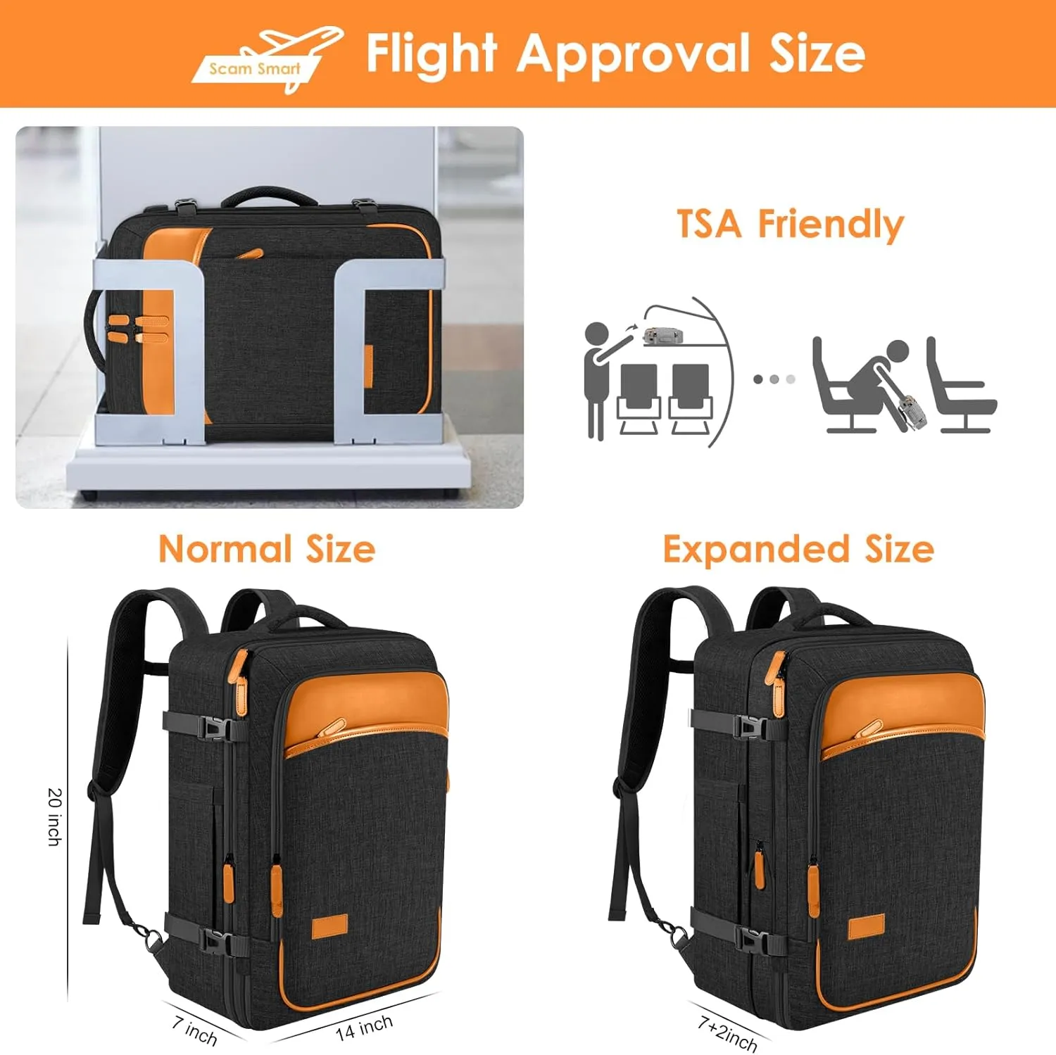 DTTO 40L Travel Backpack for Men & Women, Expandable Carry on Backpack with 4 Packing Cubes, TSA Friendly Approved Luggage Daypack Weekender Bag with USB Charging Port, Fits 17.3 inch Laptop, Black
