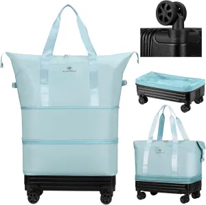 Duffle Bag with Wheels,Foldable Duffle Bag for Travel,Large Suitcases with Wheels,Foldable Travel Bag,Expandable Luggage,Carry on Luggage for Women Men (Sky blue)