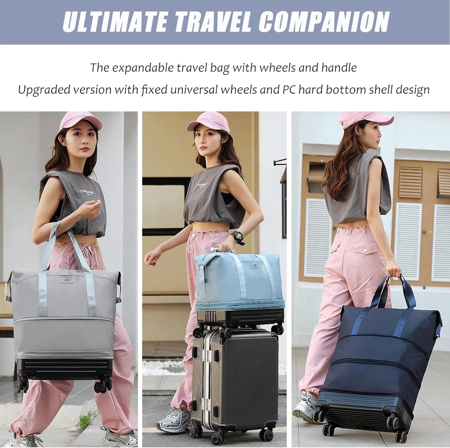 Duffle Bag with Wheels,Foldable Duffle Bag for Travel,Large Suitcases with Wheels,Foldable Travel Bag,Expandable Luggage,Carry on Luggage for Women Men (Sky blue)