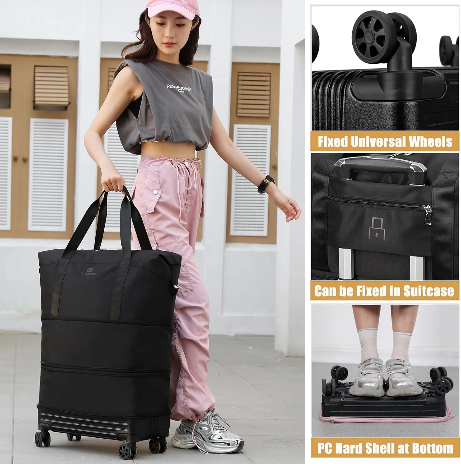 Duffle Bag with Wheels,Foldable Duffle Bag for Travel,Large Suitcases with Wheels,Foldable Travel Bag,Expandable Luggage,Carry on Luggage for Women Men (Sky blue)