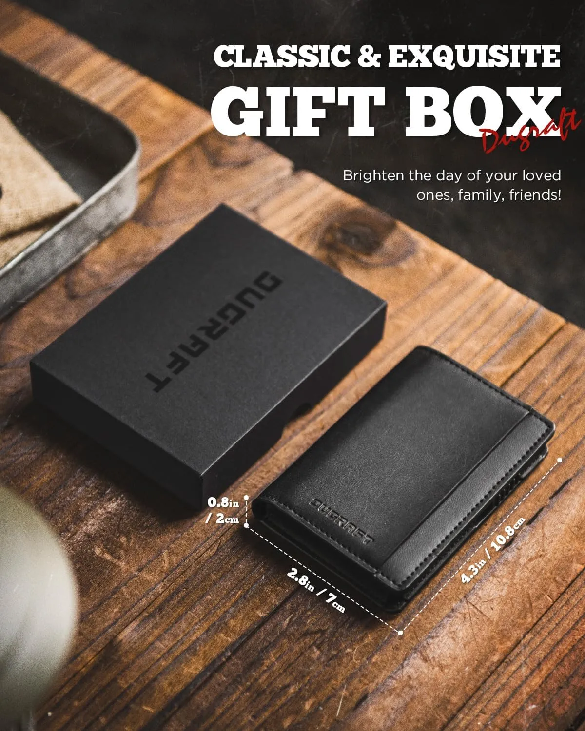 DUGRAFT Mens Bifold Card Holder with Aluminum POP UP Credit Card Ejector RFID Blocking, ID Window and 2 Extra Card Slots, Gift Box Packed, Black