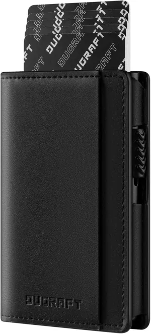DUGRAFT Mens Bifold Card Holder with Aluminum POP UP Credit Card Ejector RFID Blocking, ID Window and 2 Extra Card Slots, Gift Box Packed, Black