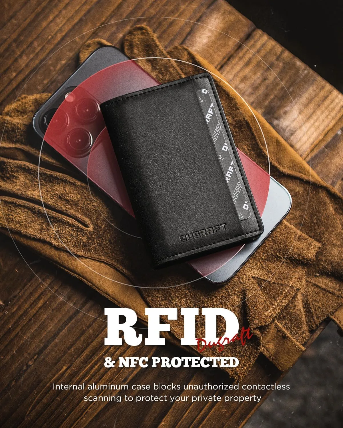 DUGRAFT Mens Bifold Card Holder with Aluminum POP UP Credit Card Ejector RFID Blocking, ID Window and 2 Extra Card Slots, Gift Box Packed, Black