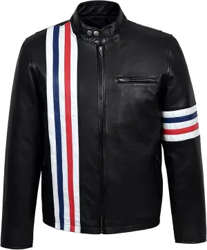 'Easy Rider' Men's Black Motorcycle Style Biker Real Lambskin Leather Jacket