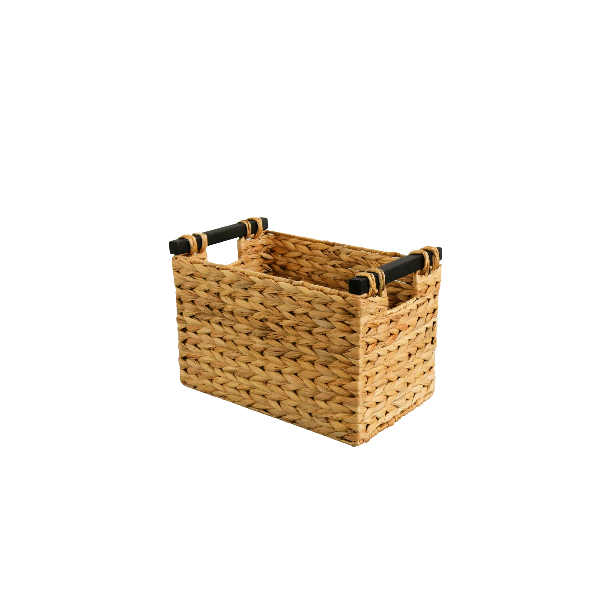 Eden Grace Set of 3 Hand Woven Wicker Baskets with Black Wooden Handles and Arrow Weave - Rectangular