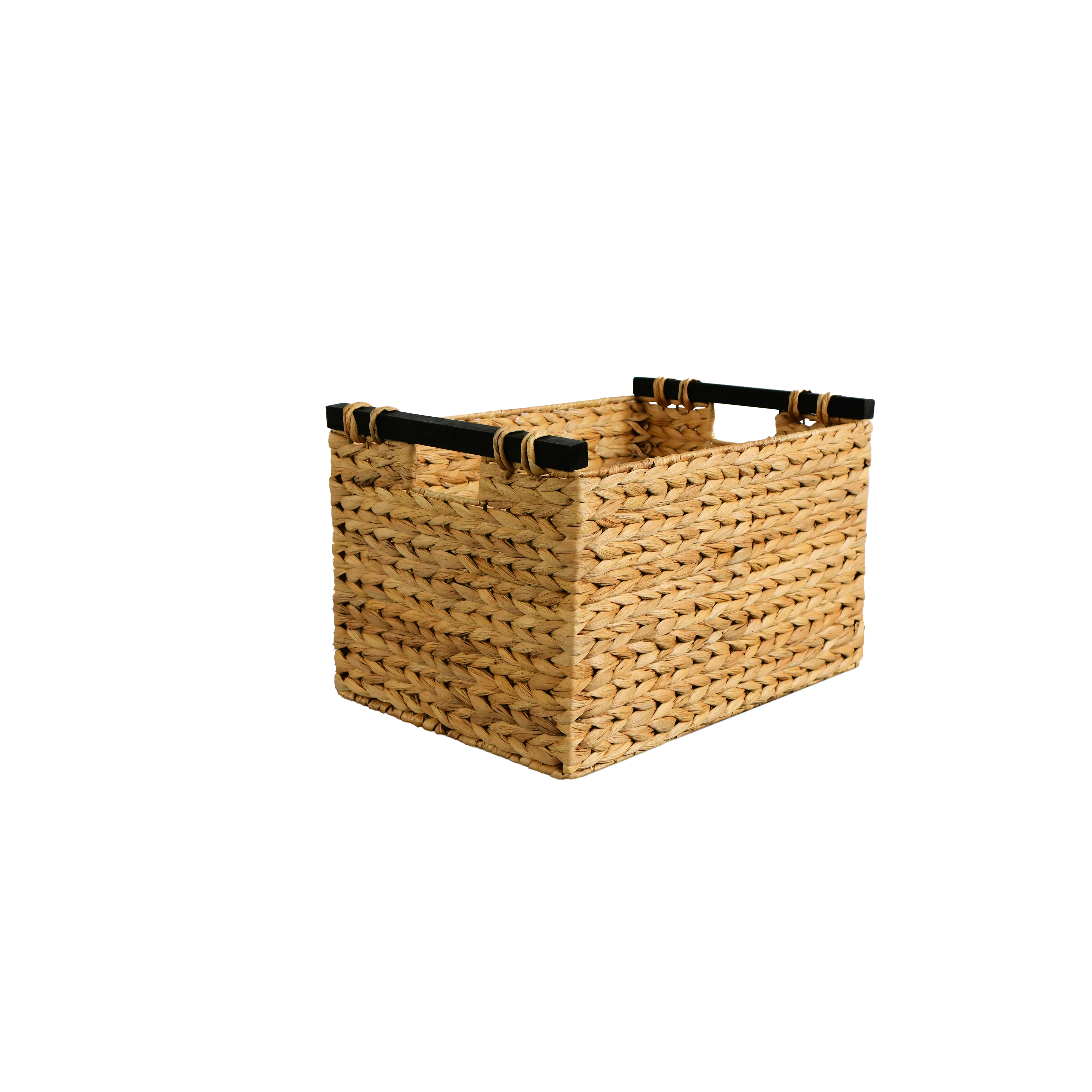 Eden Grace Set of 3 Hand Woven Wicker Baskets with Black Wooden Handles and Arrow Weave - Rectangular