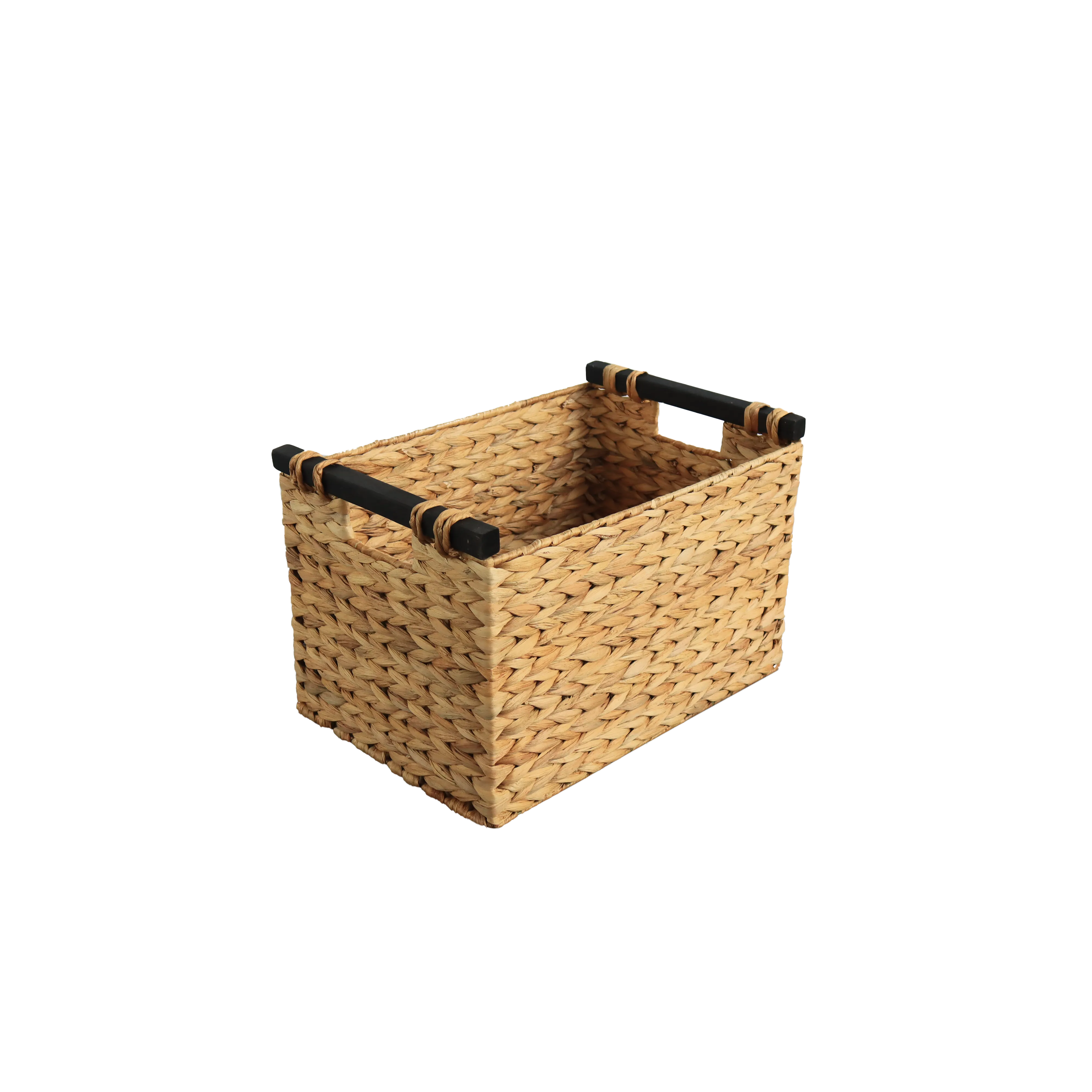 Eden Grace Set of 3 Hand Woven Wicker Baskets with Black Wooden Handles and Arrow Weave - Rectangular