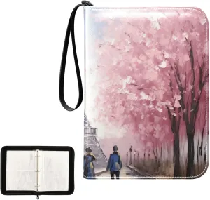 Eiffel Tower Painting Card Binder 4-Pocket, 400 Pockets Trading Cards Holder Games Card Albums Storage Organizer Case for Football, Baseball Cards