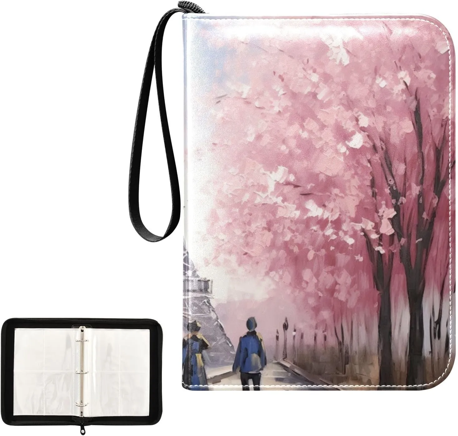 Eiffel Tower Painting Card Binder 4-Pocket, 400 Pockets Trading Cards Holder Games Card Albums Storage Organizer Case for Football, Baseball Cards