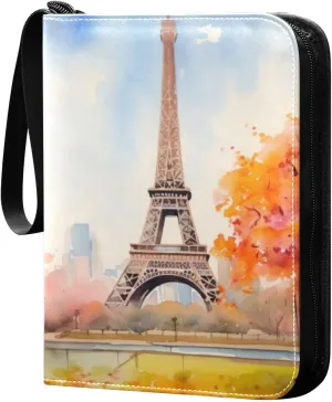 Eiffel Tower Painting Card Binder, 400 Pockets Card Holder with 50 Sleeves, Sturdy Card Holder Folders for Game Cards & Sports Cards