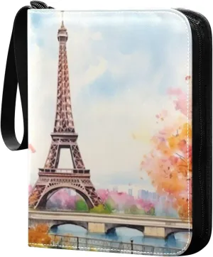 Eiffel Tower Painting Card Binder, 400 Pockets Card Holder with 50 Sleeves, Sturdy Card Holder Folders for Game Cards & Sports Cards