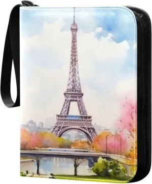 Eiffel Tower Painting Card Binder, 400 Pockets Card Holder with 50 Sleeves, Sturdy Card Holder Folders for Game Cards & Sports Cards