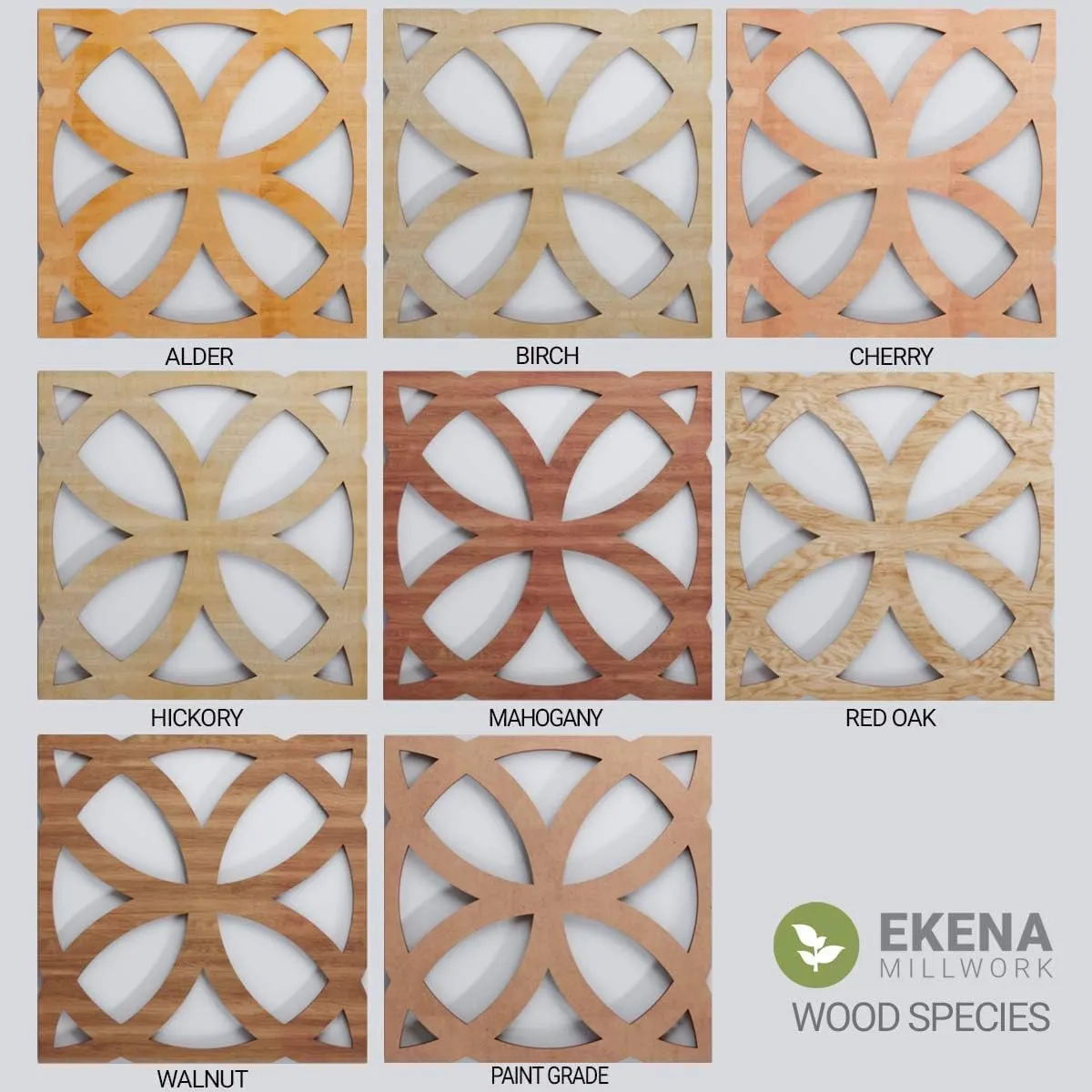 Ekena Millwork WALW16X16X0375SHFAL Sheffield 3/8"T Decorative Fretwork Wall Panels, 15 3/8"W X 15 3/8"H, Alder