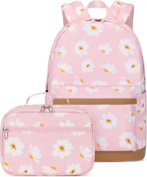 EKUIZAI 2Pcs Daisy Prints Backpack Sets for Girl Bookbag Primary Schoolbag Elementary Students Daypack with Lunch Bag
