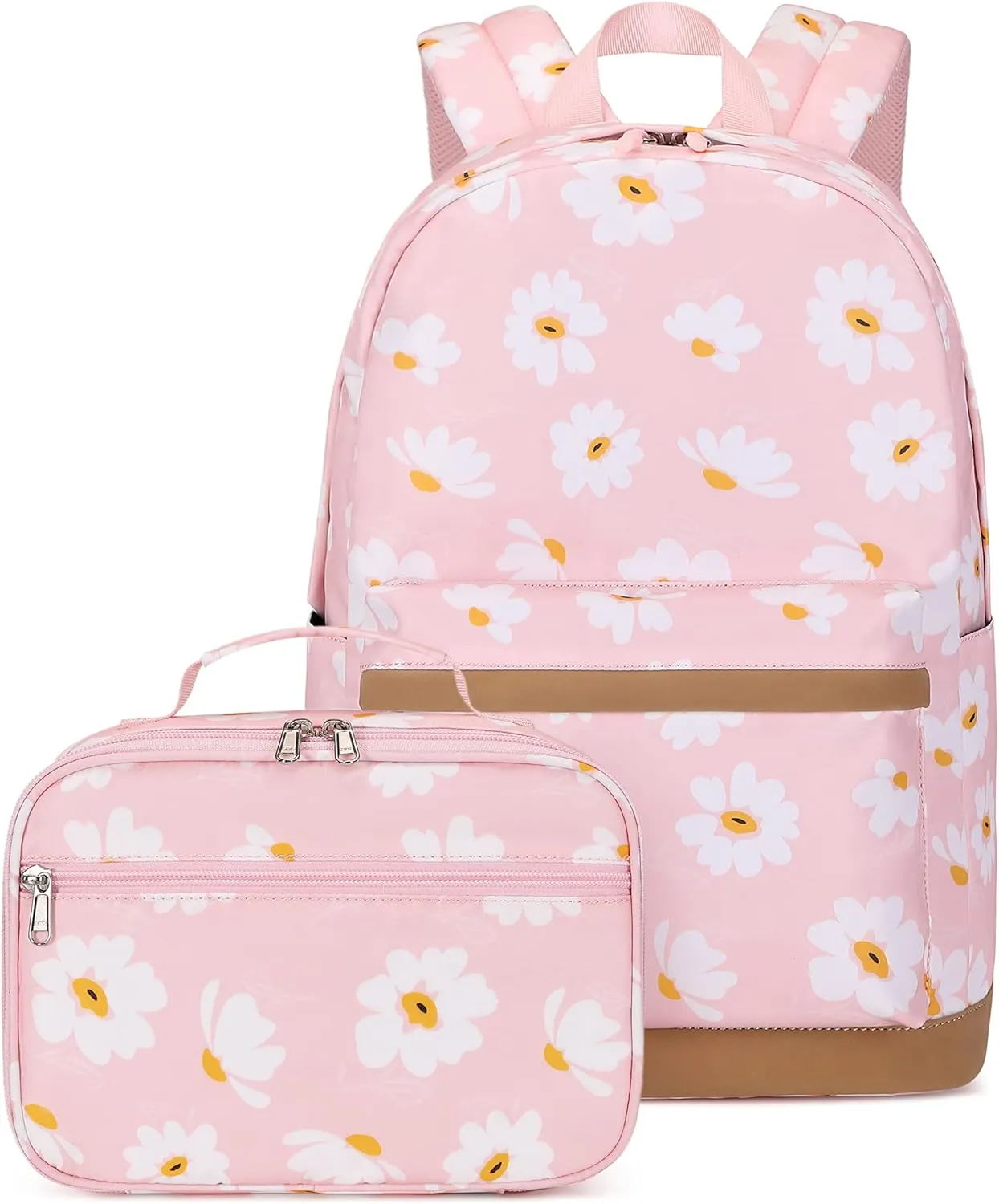 EKUIZAI 2Pcs Daisy Prints Backpack Sets for Girl Bookbag Primary Schoolbag Elementary Students Daypack with Lunch Bag