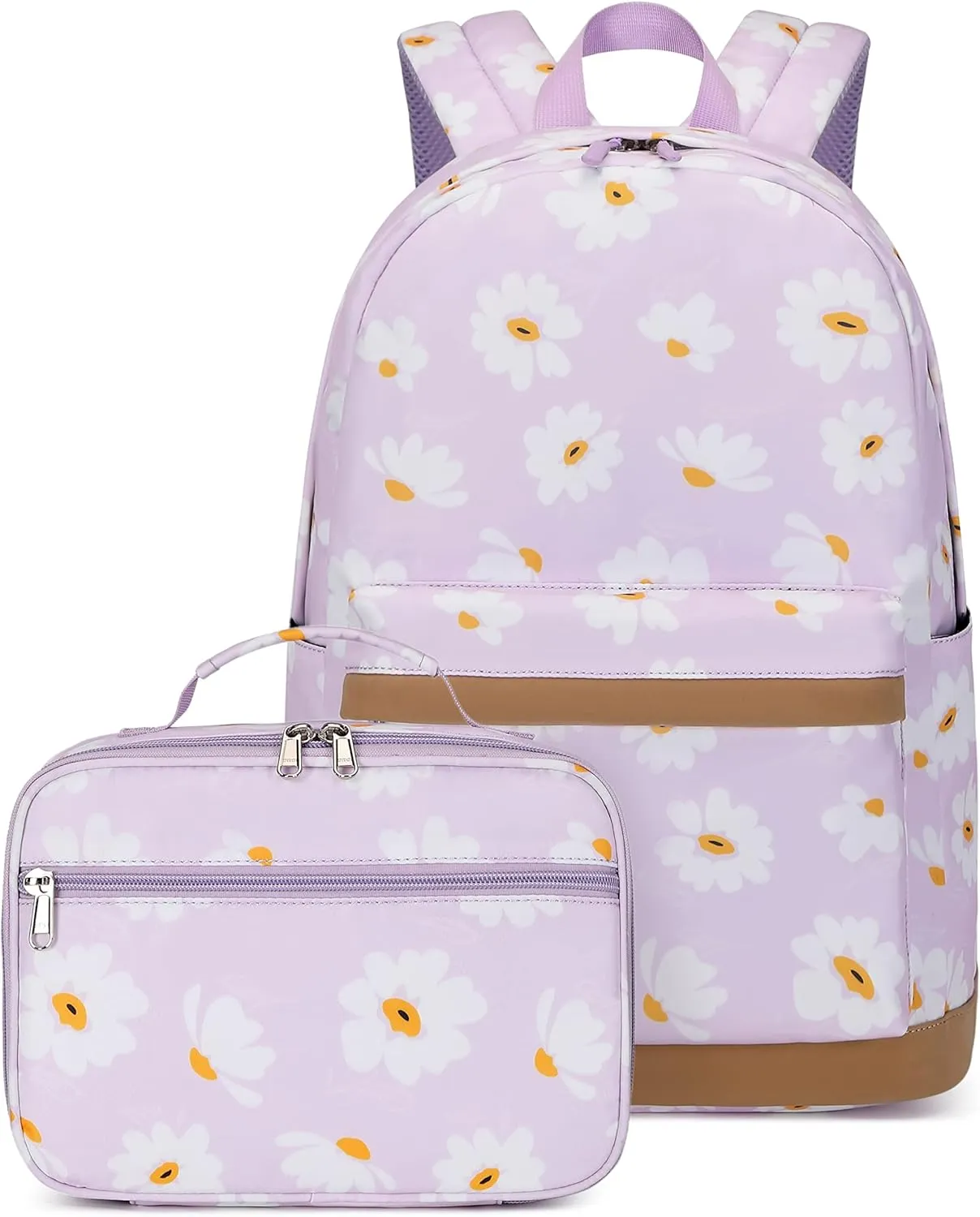 EKUIZAI 2Pcs Daisy Prints Backpack Sets for Girl Bookbag Primary Schoolbag Elementary Students Daypack with Lunch Bag