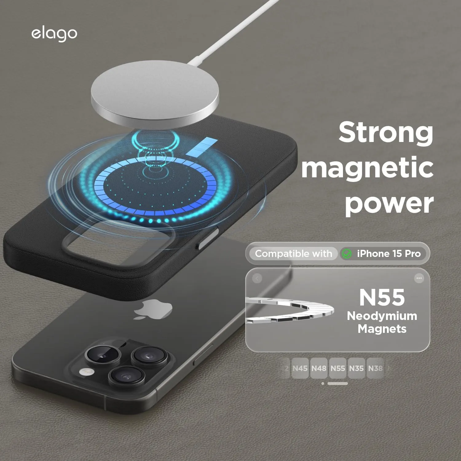 elago iPhone 15 Pro Case Cover Magnetic Leather [MagSafe]