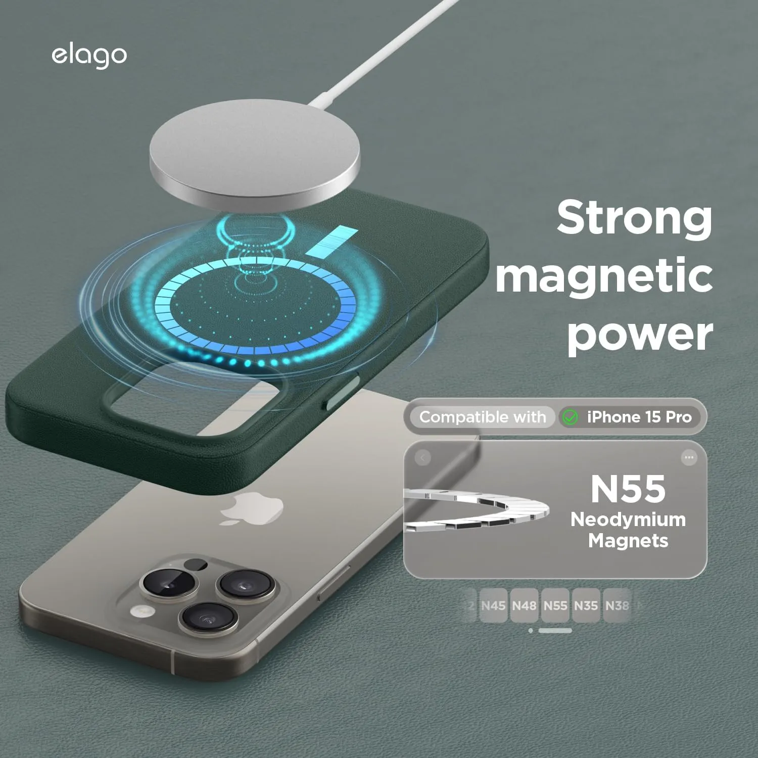 elago iPhone 15 Pro Case Cover Magnetic Leather [MagSafe]