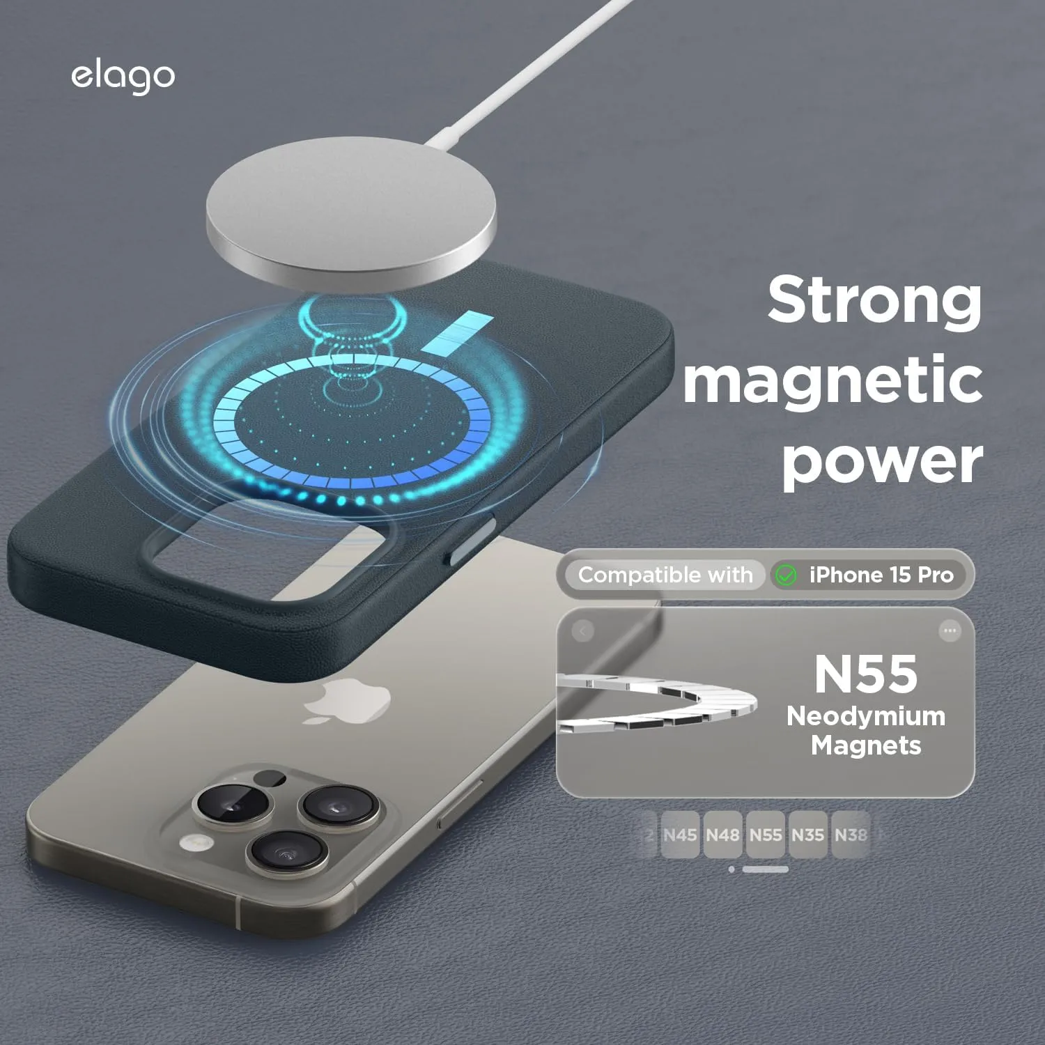elago iPhone 15 Pro Case Cover Magnetic Leather [MagSafe]
