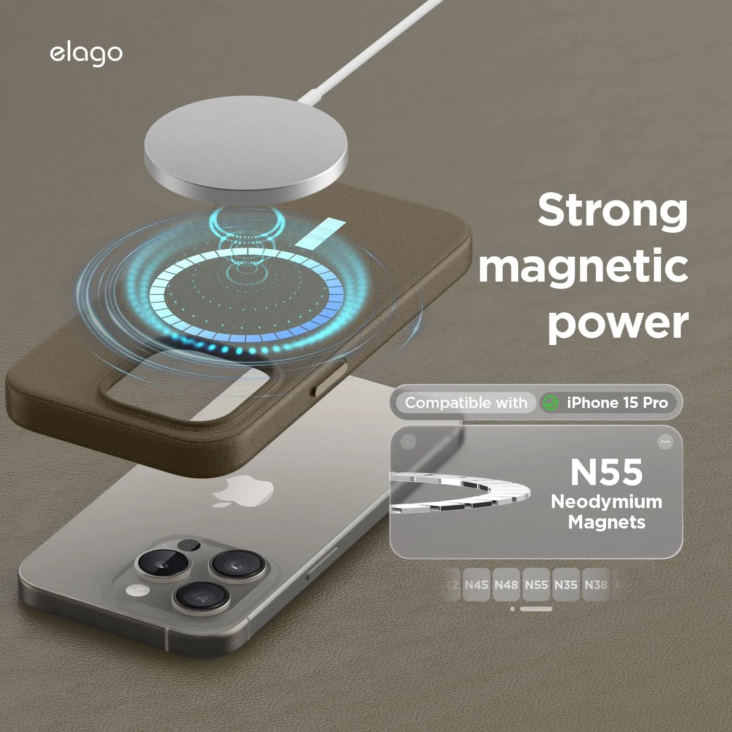 elago iPhone 15 Pro Case Cover Magnetic Leather [MagSafe]