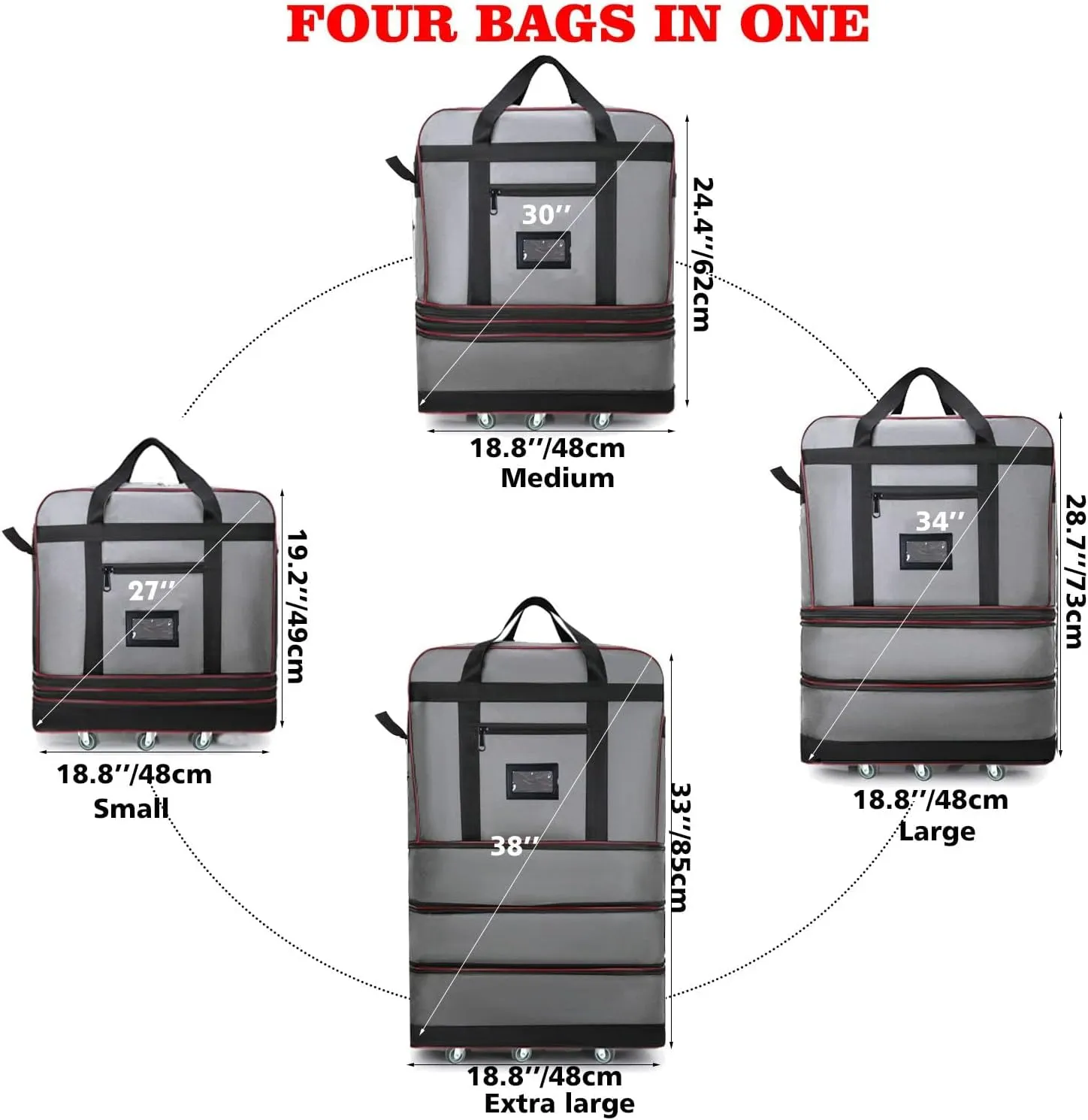 ELDA Expandable Foldable Suitcase Luggage with Universal Wheels Rolling Travel Bag Duffel Bag for Men Women Large Capacity Lightweight Luggages