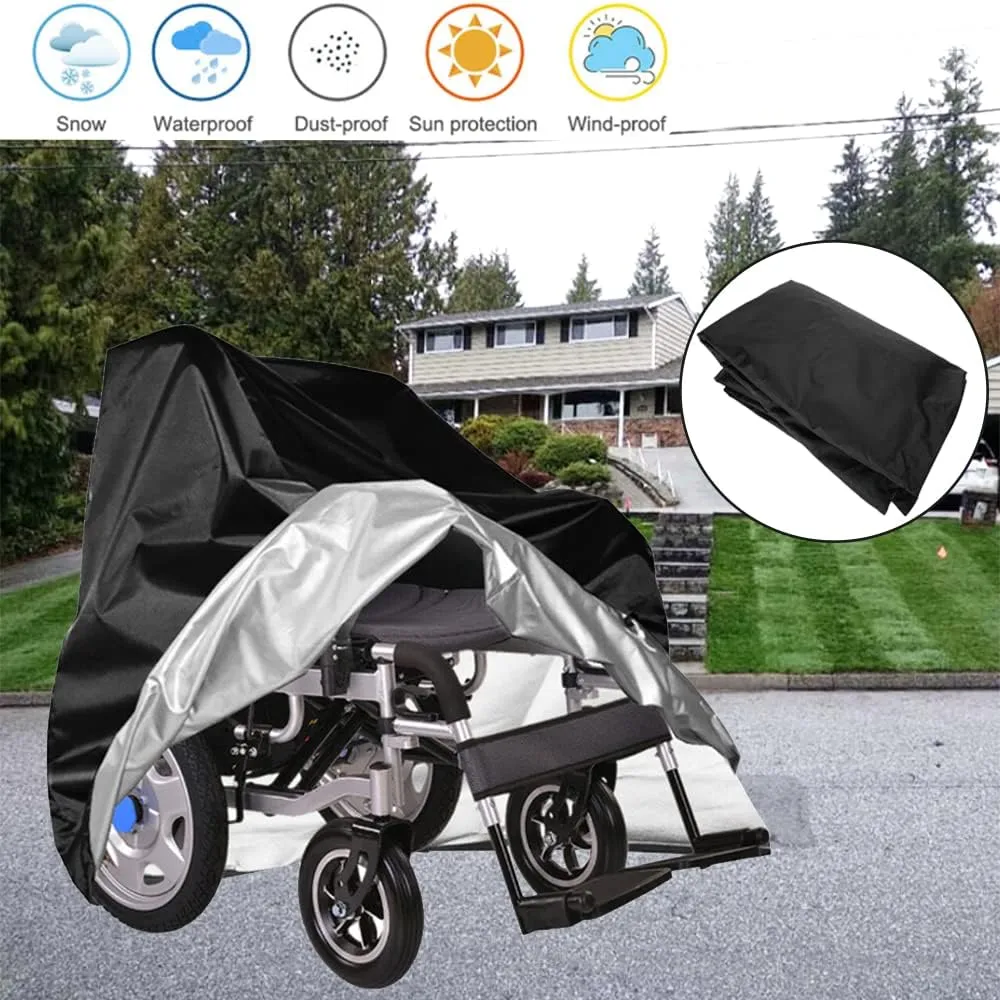 Electric Wheel Chair Cover Waterproof Mobility Scooter Storage Cover for Travel Power Wheelchair Dust Protective Cover with Adjustable Drawstring (39" L x 29.5" W x 39" H, Black)
