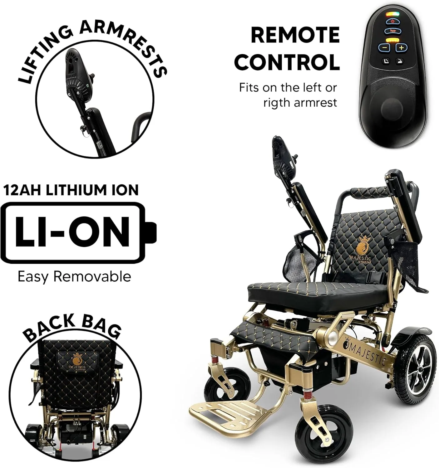 Electric Wheelchairs for Adults, 350 lbs Capacity, Up to 13 Miles Range, Lightweight Wheelchair for Seniors,Remote Controlled Wheel Chair, All Terrain, Airline and Cruise Approved, IQ-7000 by Majestic