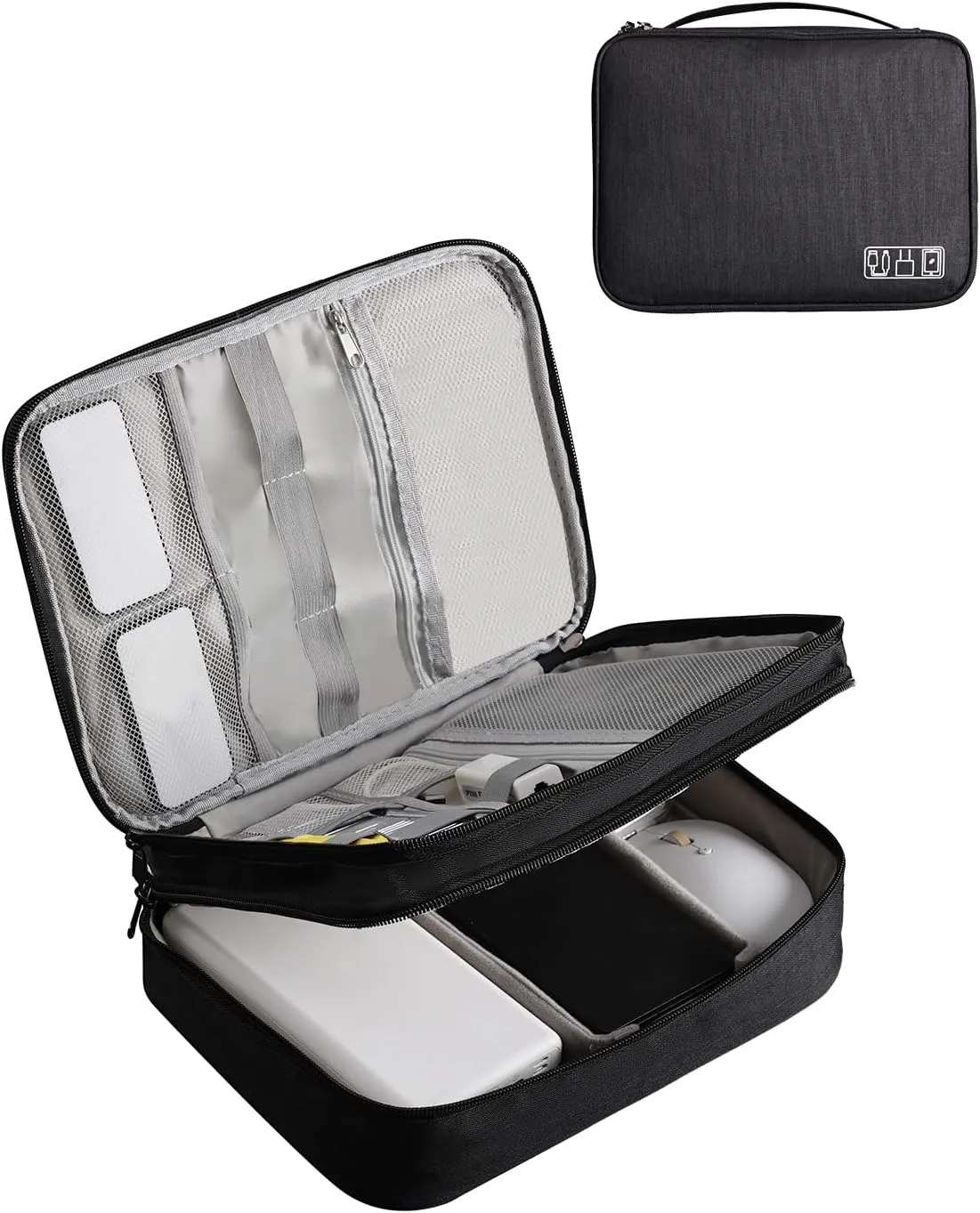 Electronics Organizer, OrgaWise Electronic Accessories Bag Travel Cable Organizer Three-Layer for iPad Mini, Kindle, Hard Drives, Cables, Chargers